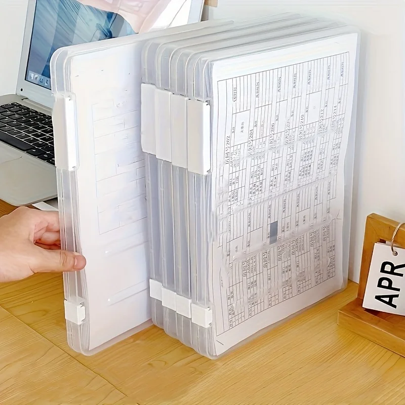 Archive Box Set - 5-delige A4-bestandsopbergdoosset, transparante dubbele klik-archiefdoos, vierkante